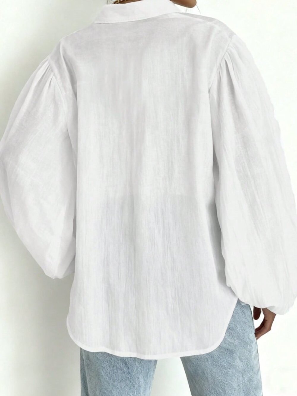 White Casual Women's Sheer Fabric Loose Fit Pocket Long Sleeve Shirt - Picture 2 of 4
